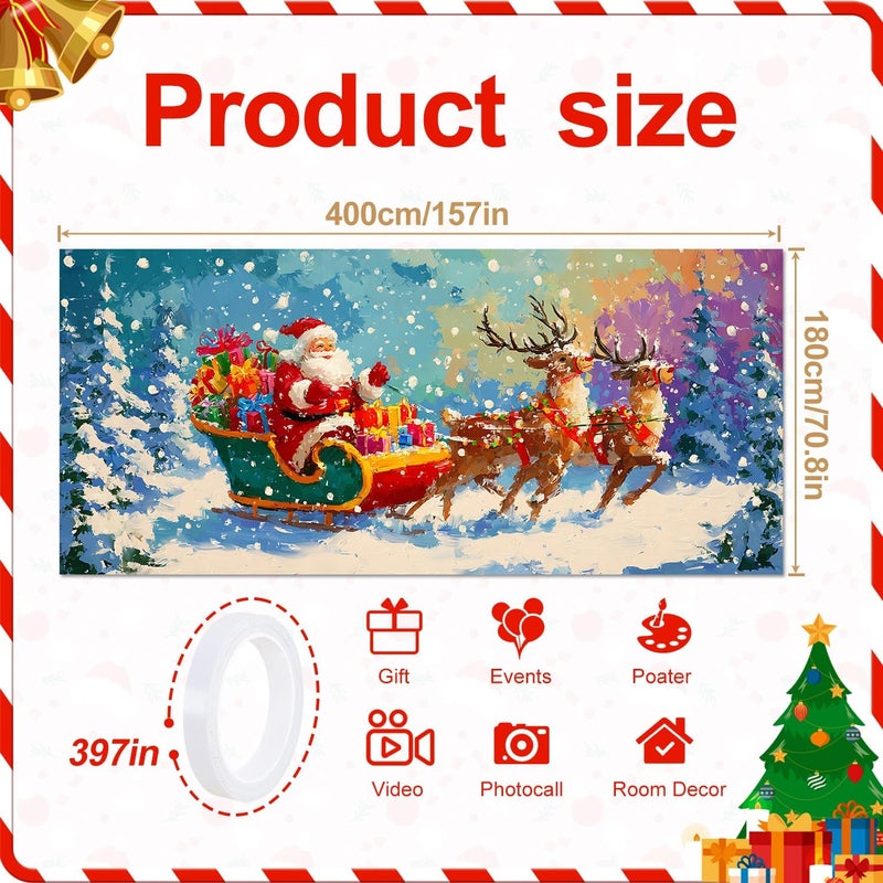 THISFIND Christmas Garage Door Banner – Santa Claus with Sleigh & Reindeer Outdoor Decoration – 13×6 ft Holiday Garage Cover for Home, Yard, Party Decor - Image 2